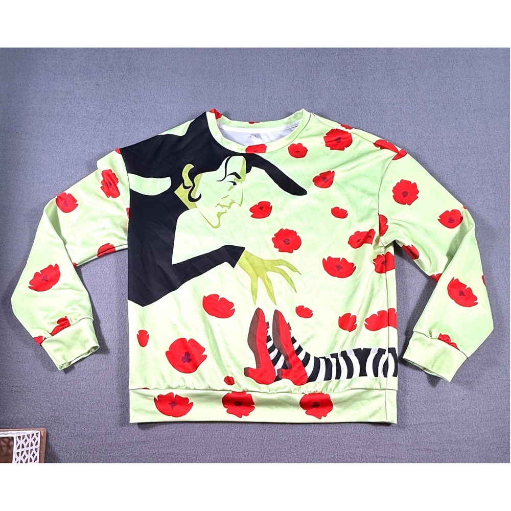 The Wizard of‎ Oz Wicked Witch Graphic Shirt L Green Red Floral Halloween Gothic